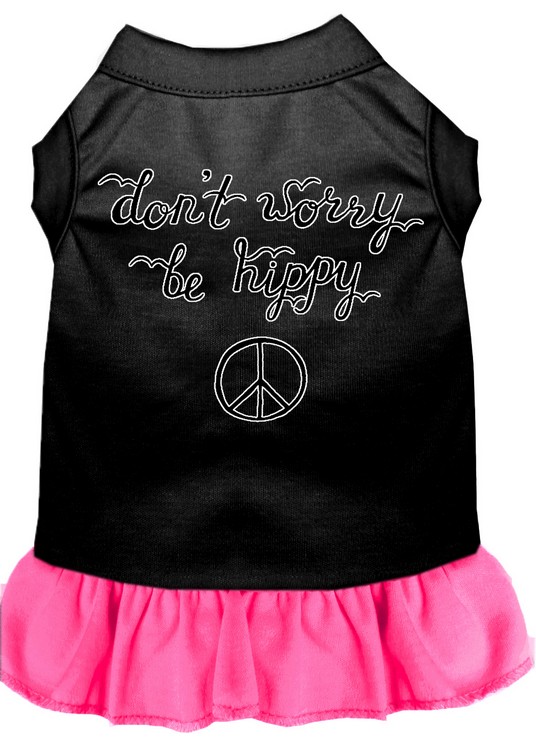 Be Hippy Screen Print Dog Dress Black with Bright Pink Lg